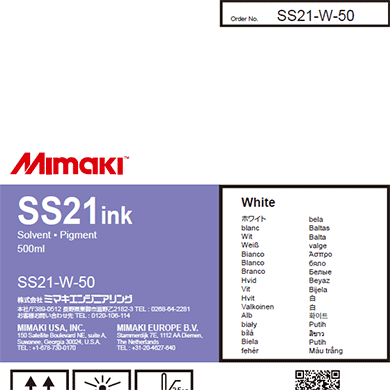 Mimaki SS21-W-50 SS21 Solvent ink pack White 500ml