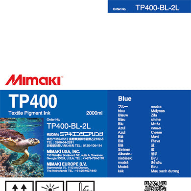 Mimaki TP400-BL-2L TP400 Textile Pigment Ink Pack 2L Blue